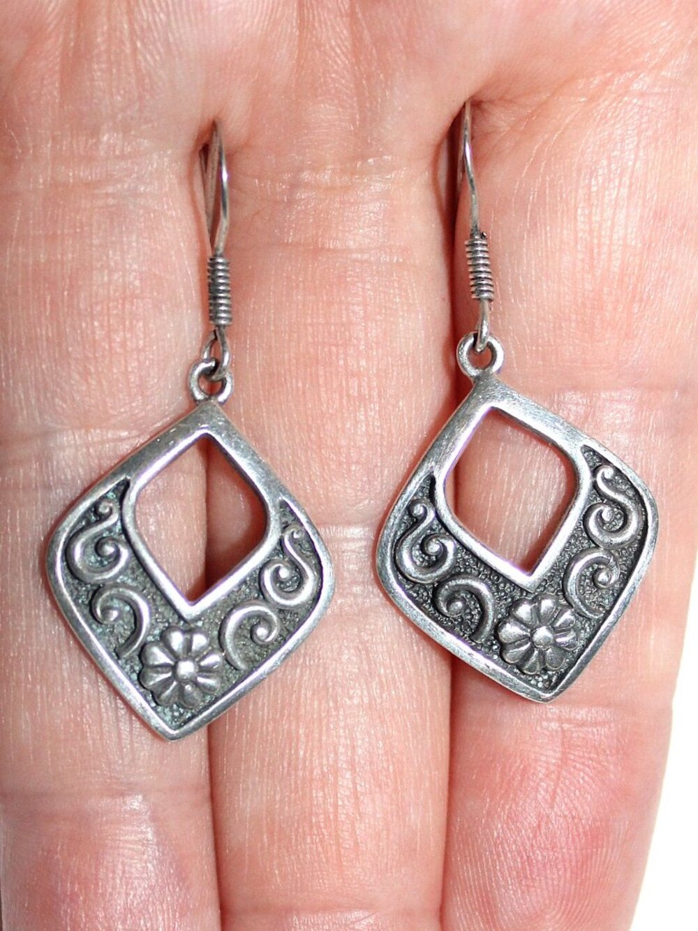 Sterling Silver Floral Earrings - Picture 5 of 5